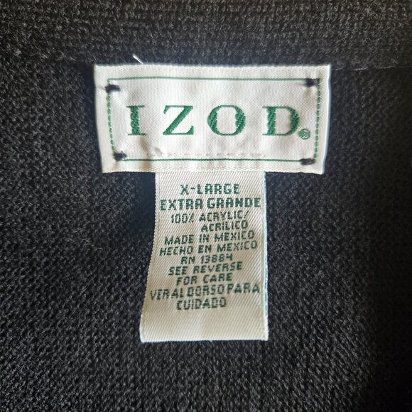 Vintage Izod Cardigan Sweater XL Black Button Up Crest Acrylic Preppy Grandpa - Picture 4 of 4